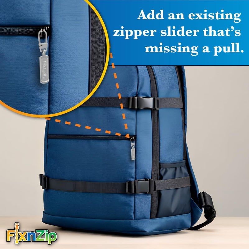 FixnZip Medium to Large Nickel Zipper Pull Replacements (4-Pack) | Universal Clip-On Pull Tabs for Zipper Repair, Sliders & Luggage, Jackets, Backpacks, Tents, Sleeping Bags & Outdoor Gear - Image 5